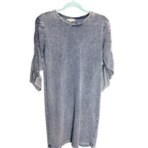 Jane and Delancey Chambray Knit Dress XS Ruffle Sleeve Acid Wash Casual Shift